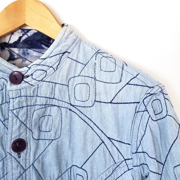 Quilted Barn Jacket, Shacket Reversible Bomber Jacket, Front Patch Pockets - Picture 9 of 14